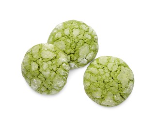 Photo of Tasty matcha cookies isolated on white, top view