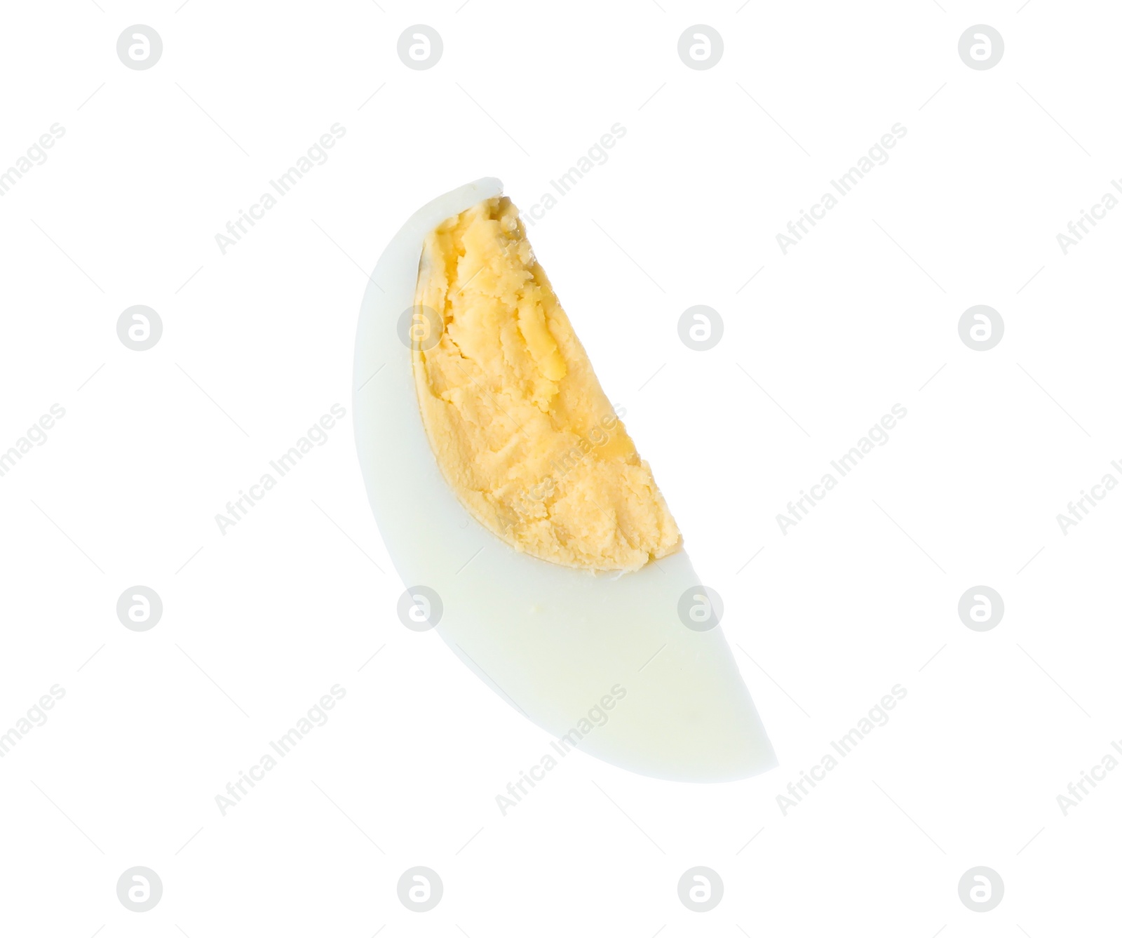 Photo of Slice of fresh hard boiled egg isolated on white