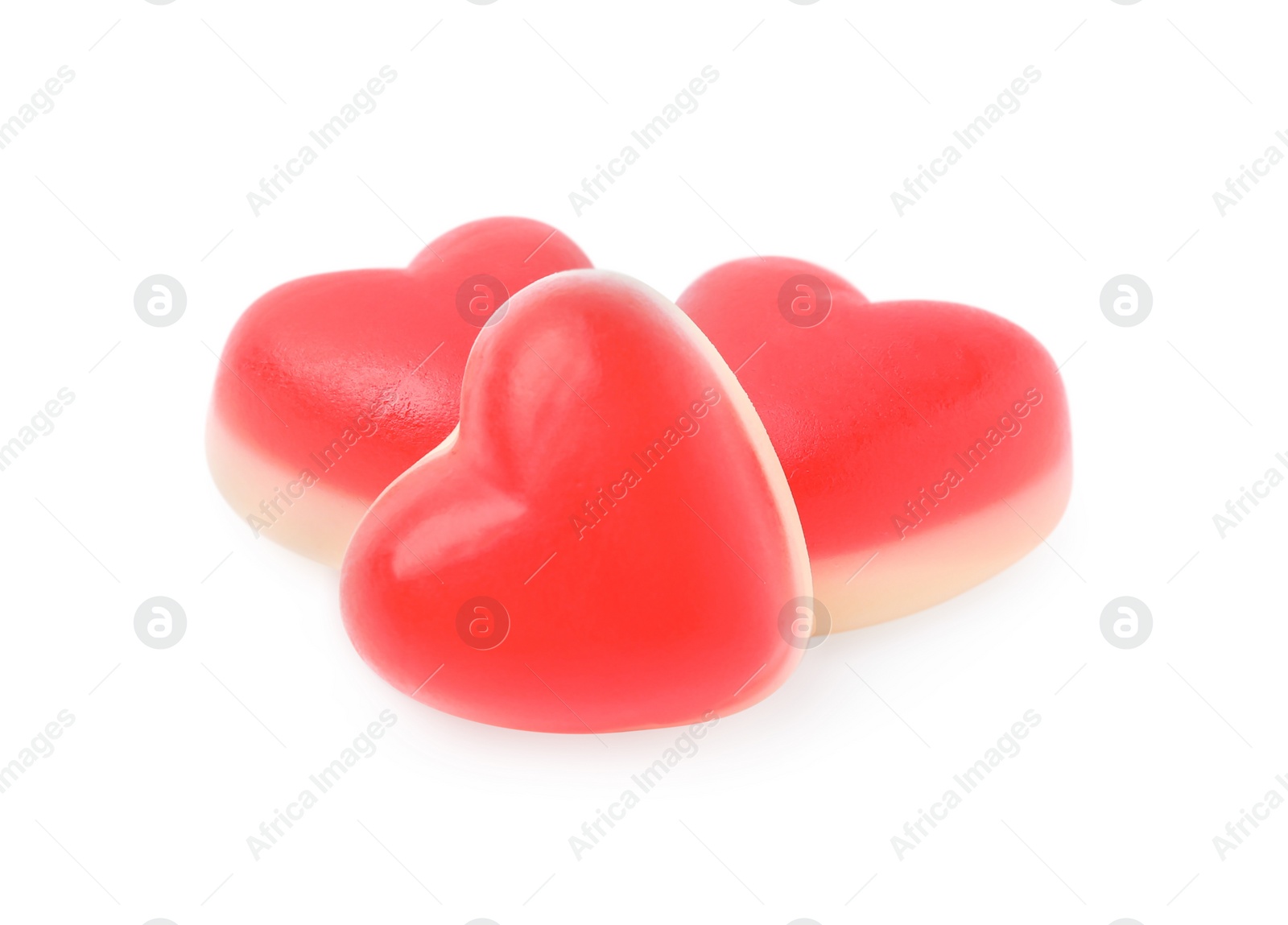 Photo of Sweet heart shaped jelly candies on white background