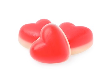 Sweet heart shaped jelly candies on white background