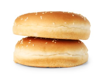 Photo of Two fresh hamburger buns isolated on white