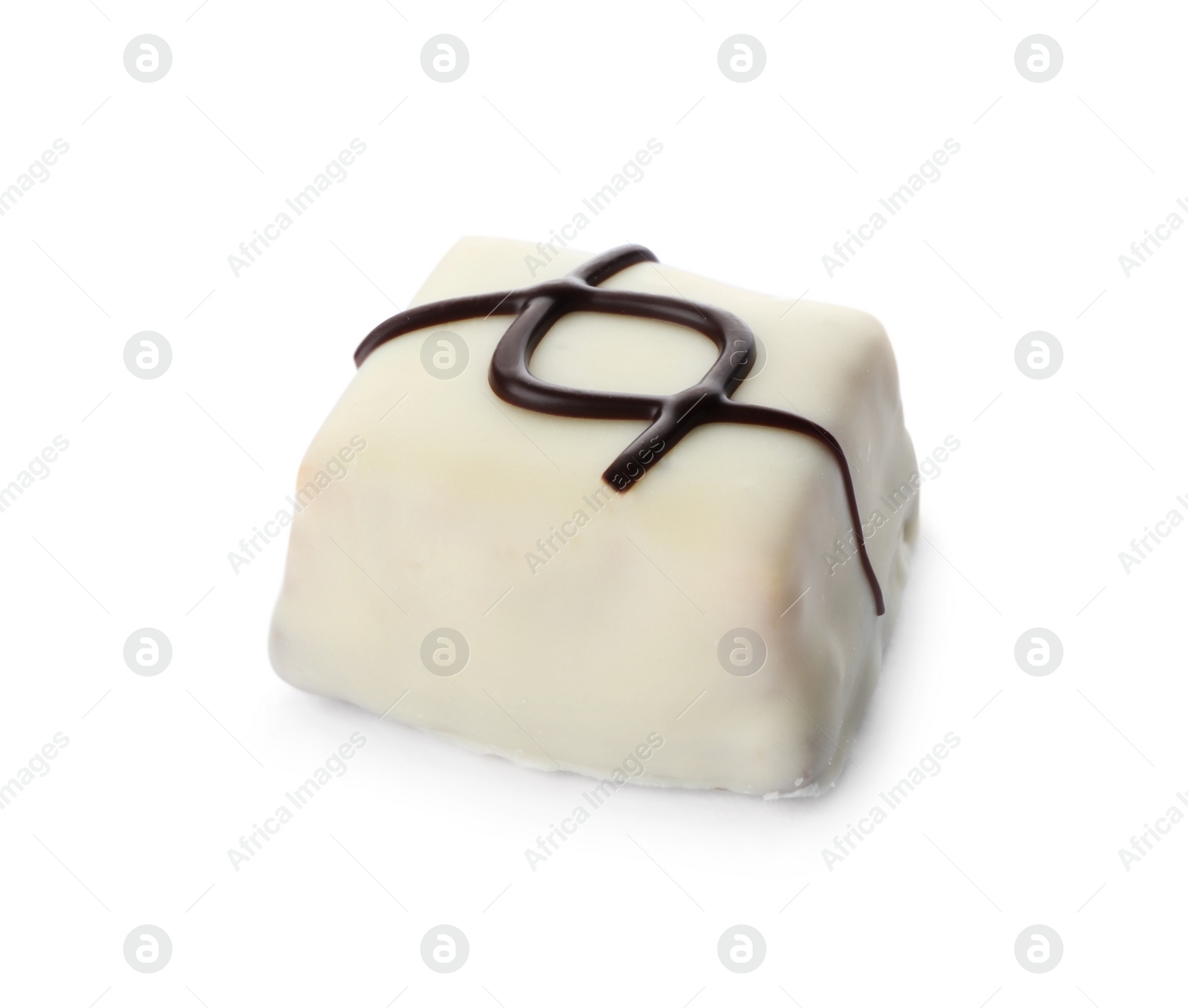 Photo of Delicious chocolate candy isolated on white. Fancy confectionery