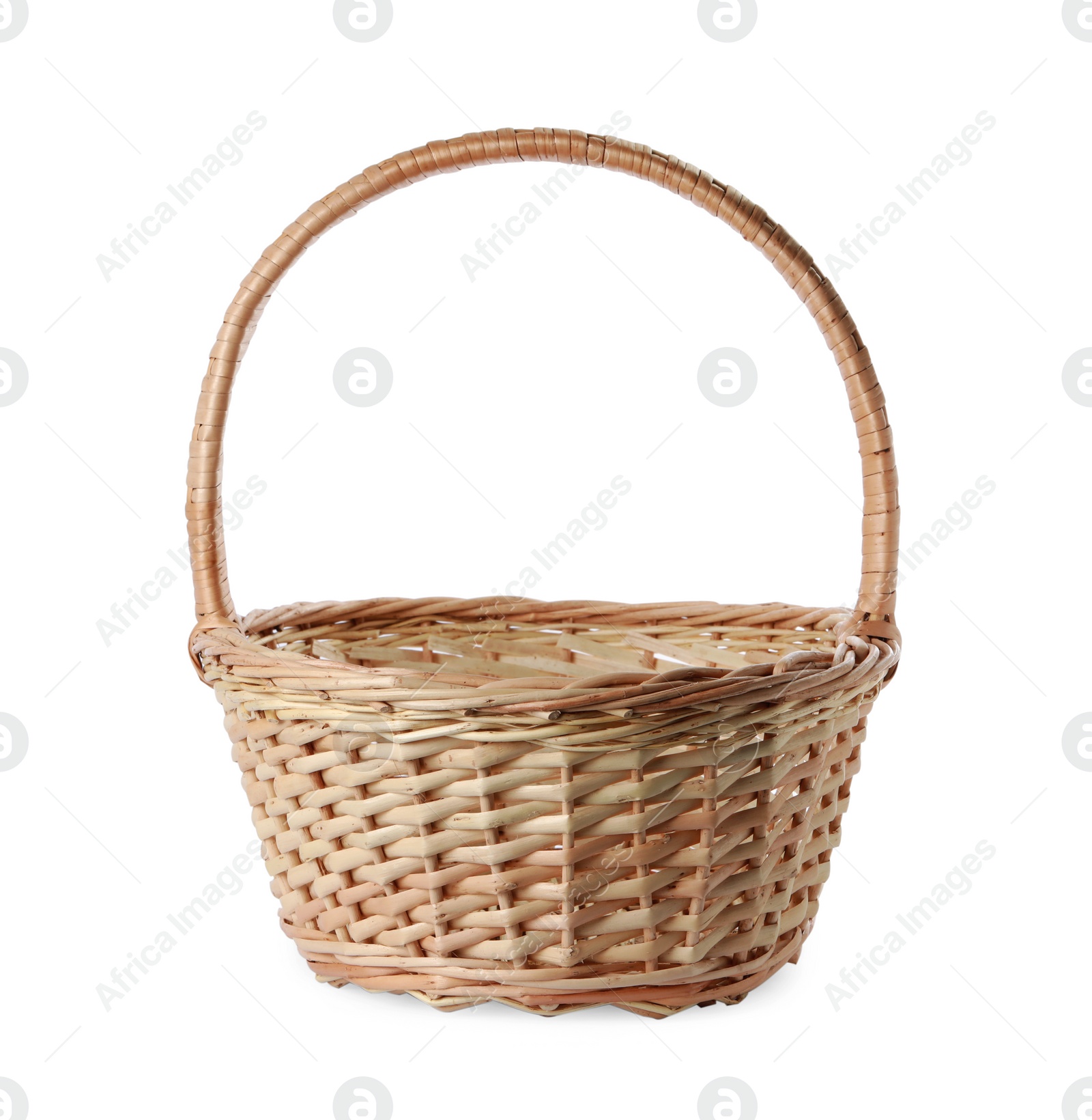 Photo of Empty Easter wicker basket isolated on white