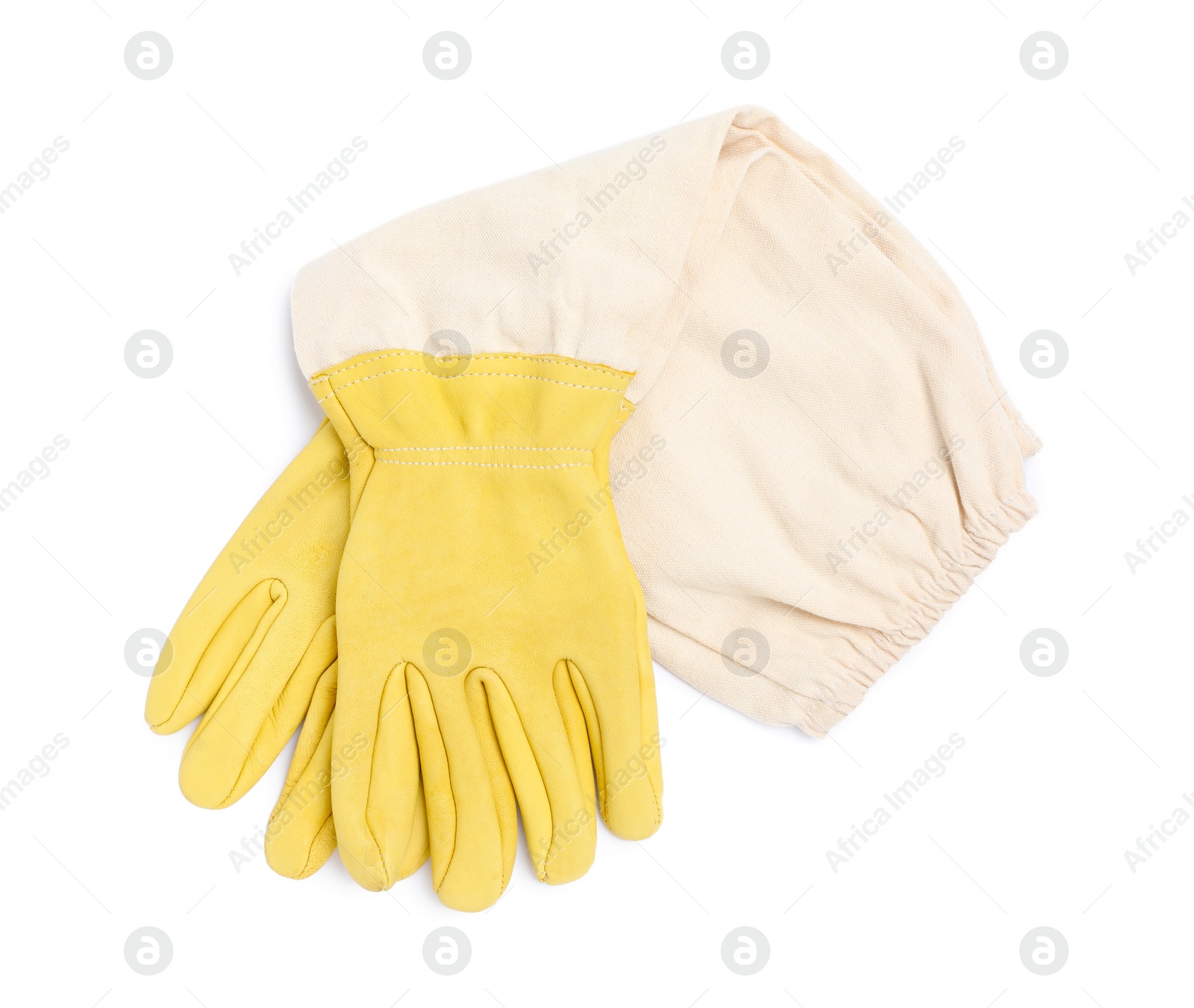 Photo of Protective gloves on white background, top view. Safety equipment