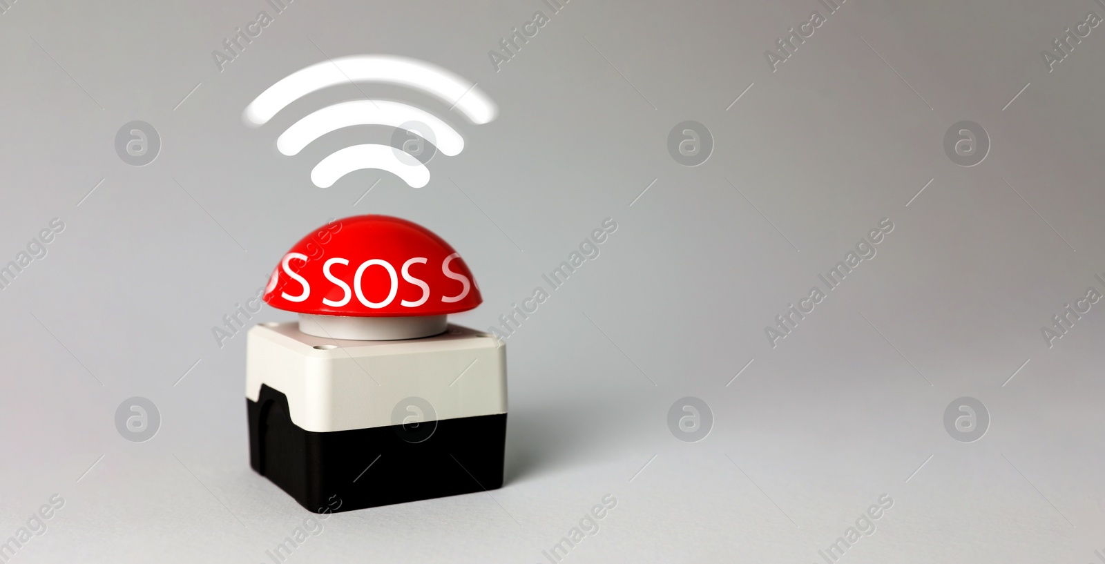 Image of Red SOS button on white background. Banner design with space for text