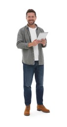 Photo of Happy man with tablet on white background