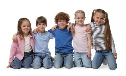 Portrait with group of children on white background
