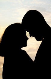 Silhouette of lovely couple spending time together at sunset