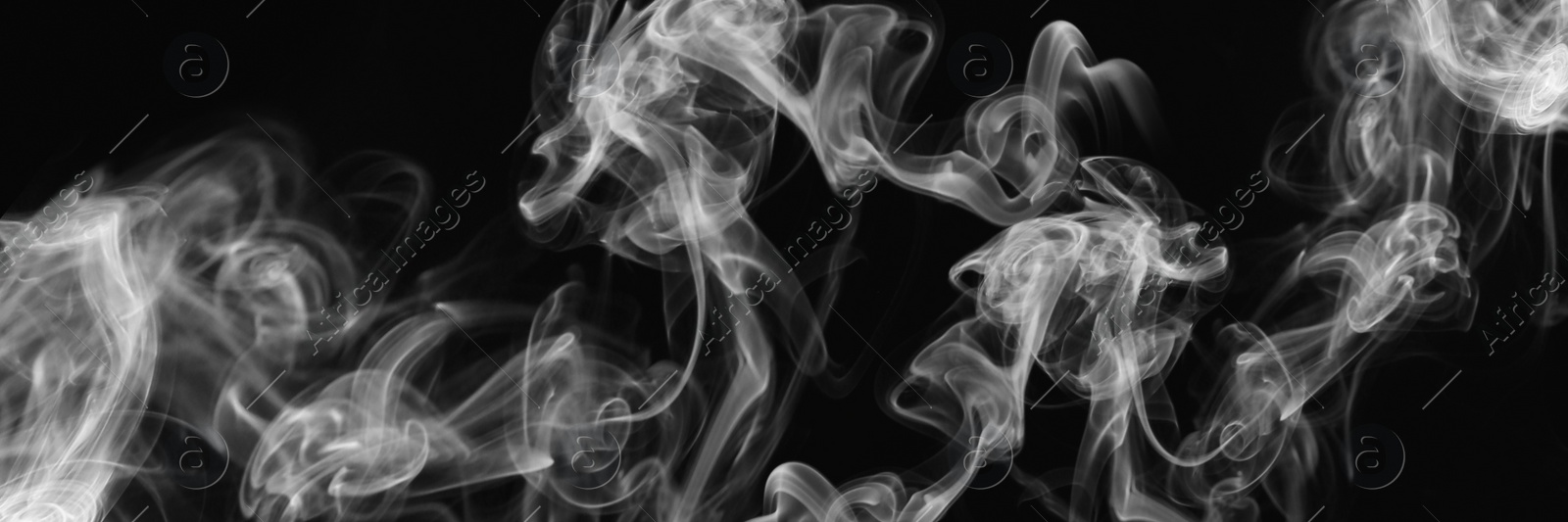 Image of White smoke on black background. Banner design