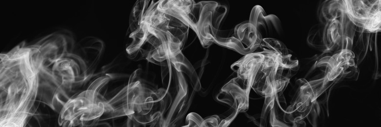 Image of White smoke on black background. Banner design