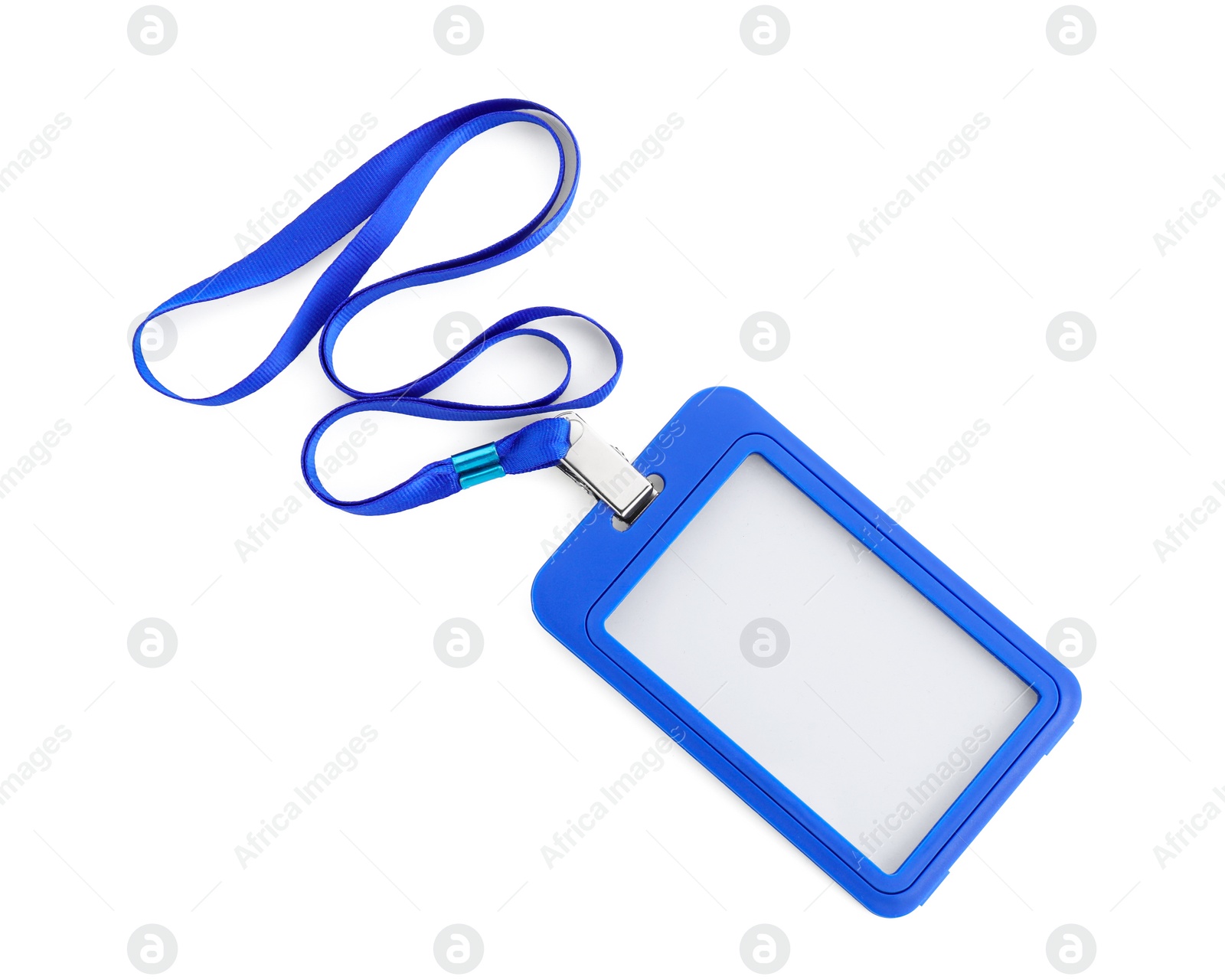 Photo of Blue badge isolated on white, top view