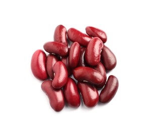 Photo of Pile of red beans on white background, top view