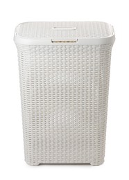 Photo of One empty plastic laundry basket isolated on white