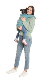 Photo of Young mother with little daughter on white background