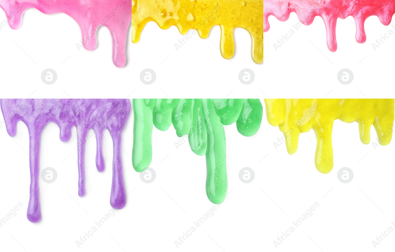 Image of Set of different colorful slimes on white background. Antistress toy 