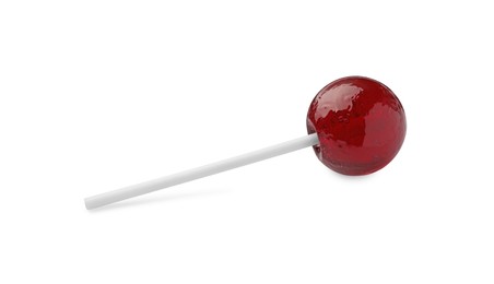 Photo of One sweet red lollipop isolated on white