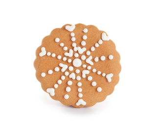 Tasty homemade Christmas cookie on white background