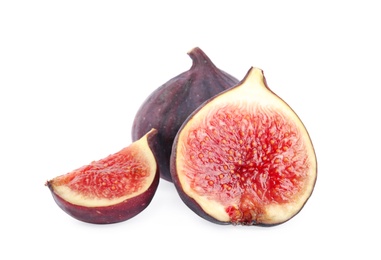 Photo of Tasty fresh fig fruits on white background