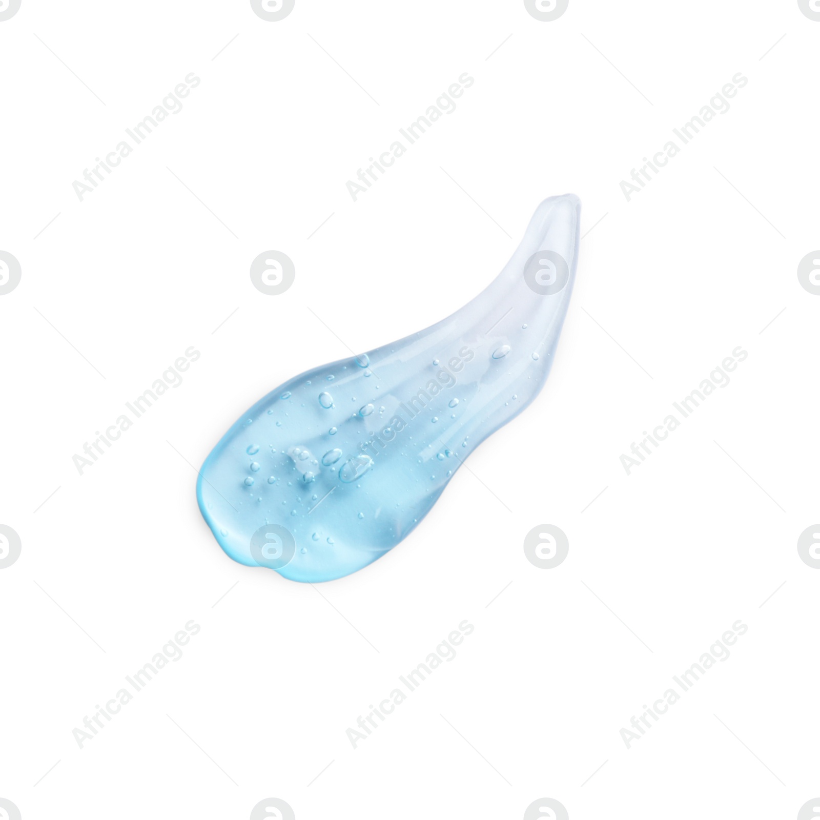 Photo of Smear of light blue ointment on white background, top view