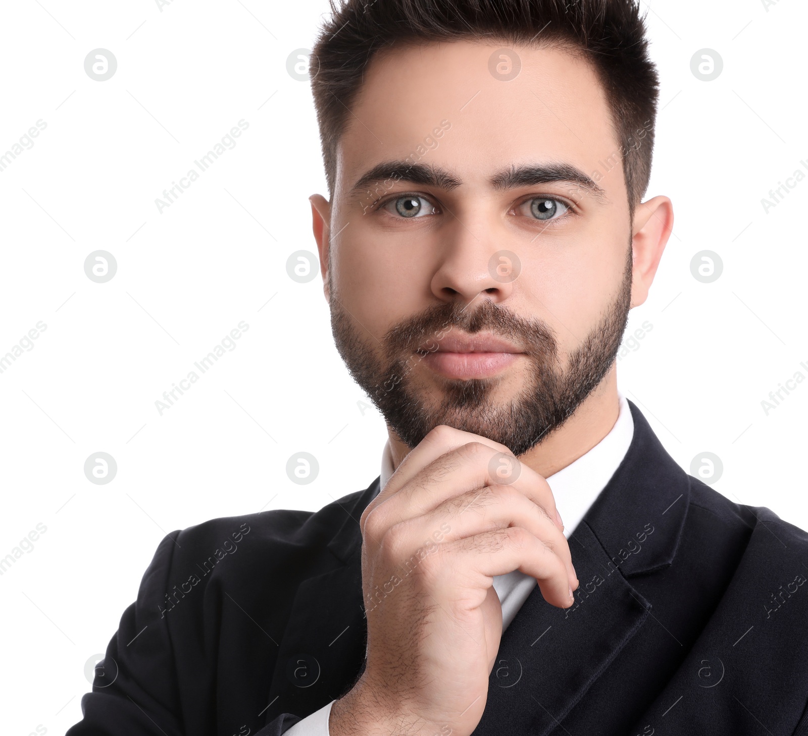 Photo of Portrait of young businessman on white background