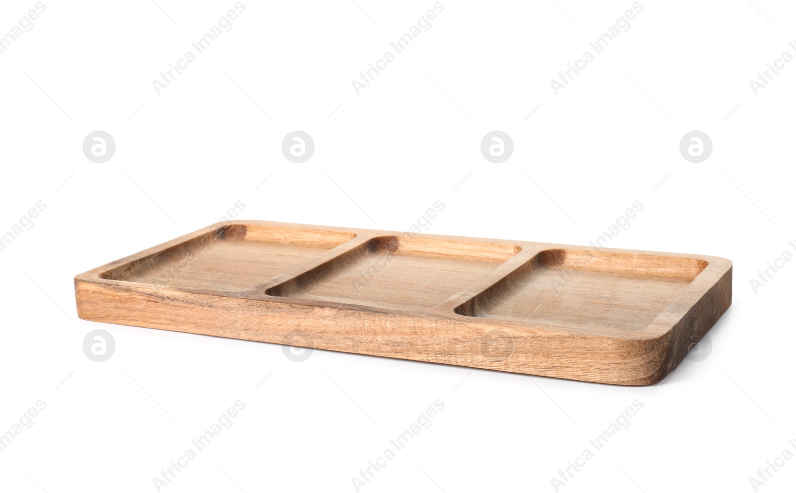 Photo of One wooden serving board isolated on white