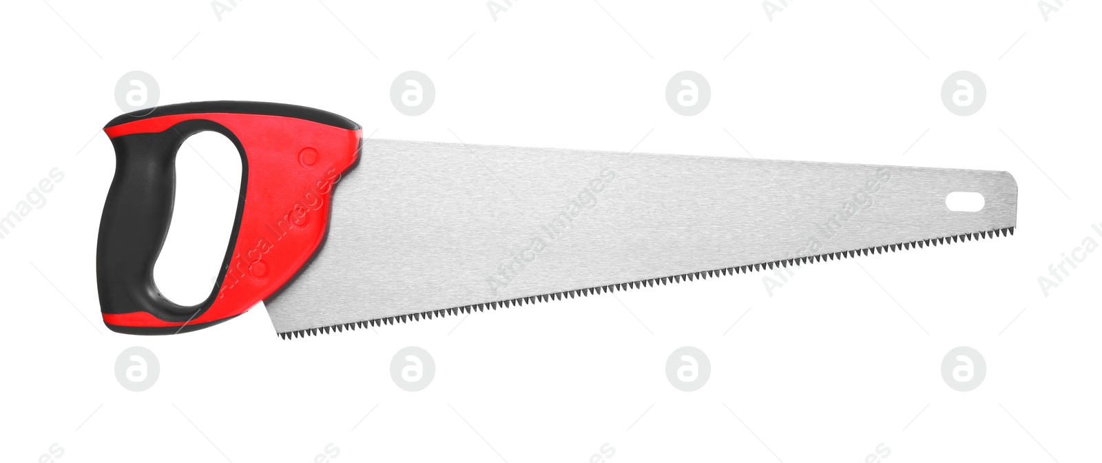 Photo of One saw with color hand isolated on white, top view