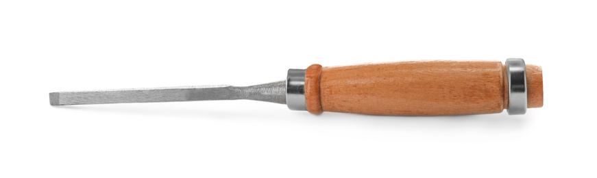 Modern chisel isolated on white. Carpenter's tool