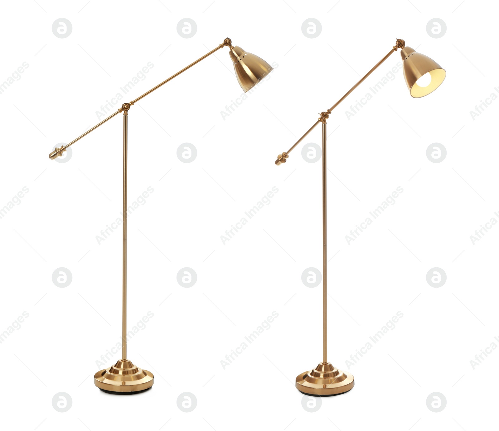 Image of Stylish floor lamps on white background, collage