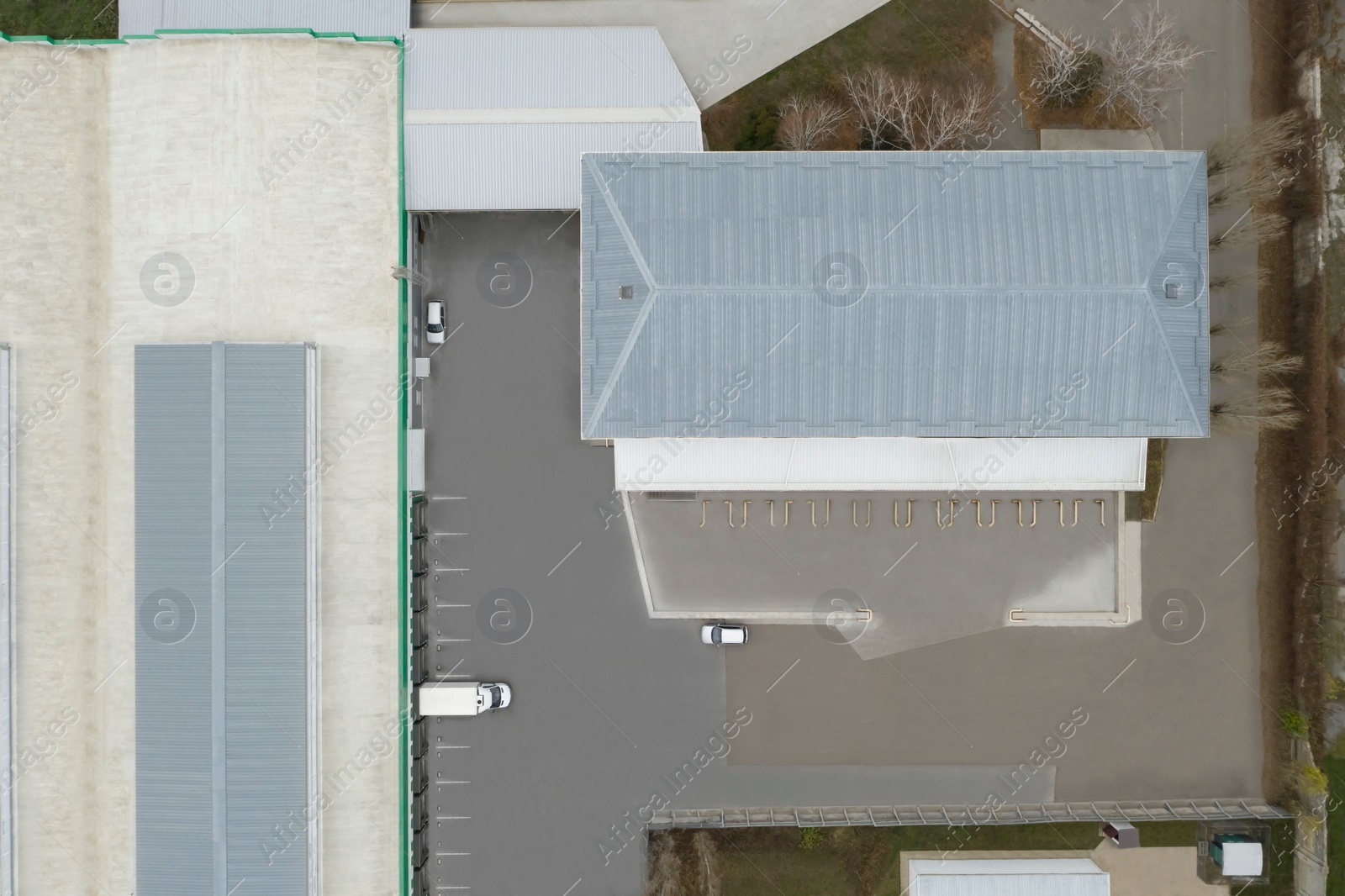 Image of Aerial top view of warehouse. Logistics center