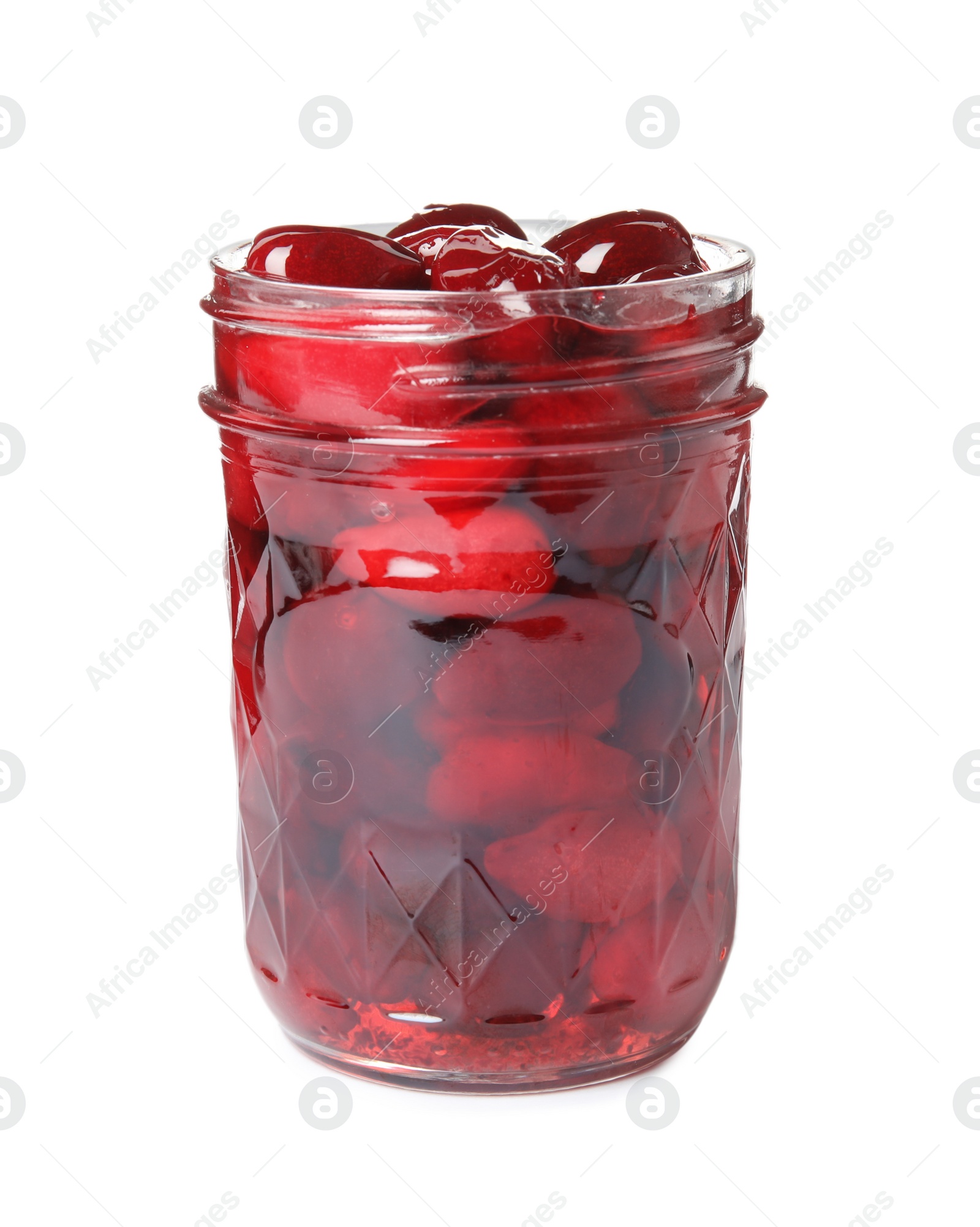 Photo of Delicious dogwood jam with berries in glass jar isolated on white