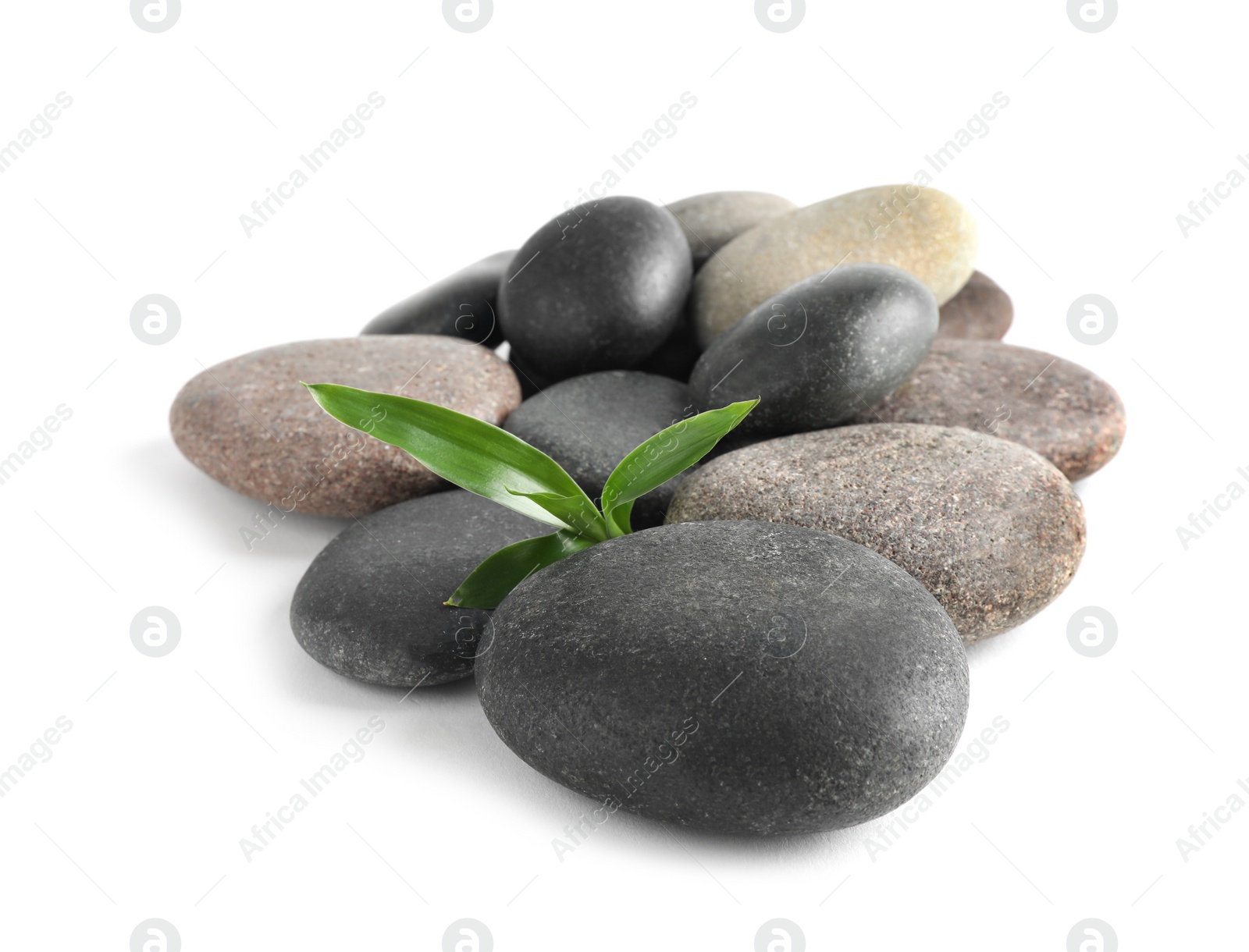 Photo of Spa stones with bamboo isolated on white