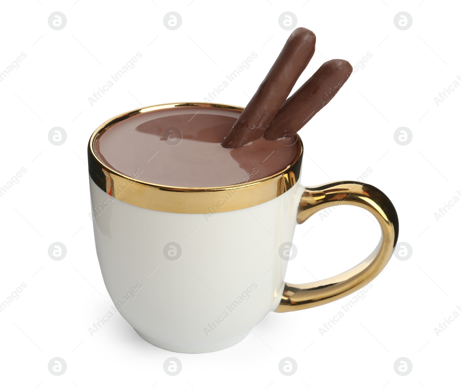 Photo of Cup of delicious hot chocolate isolated on white