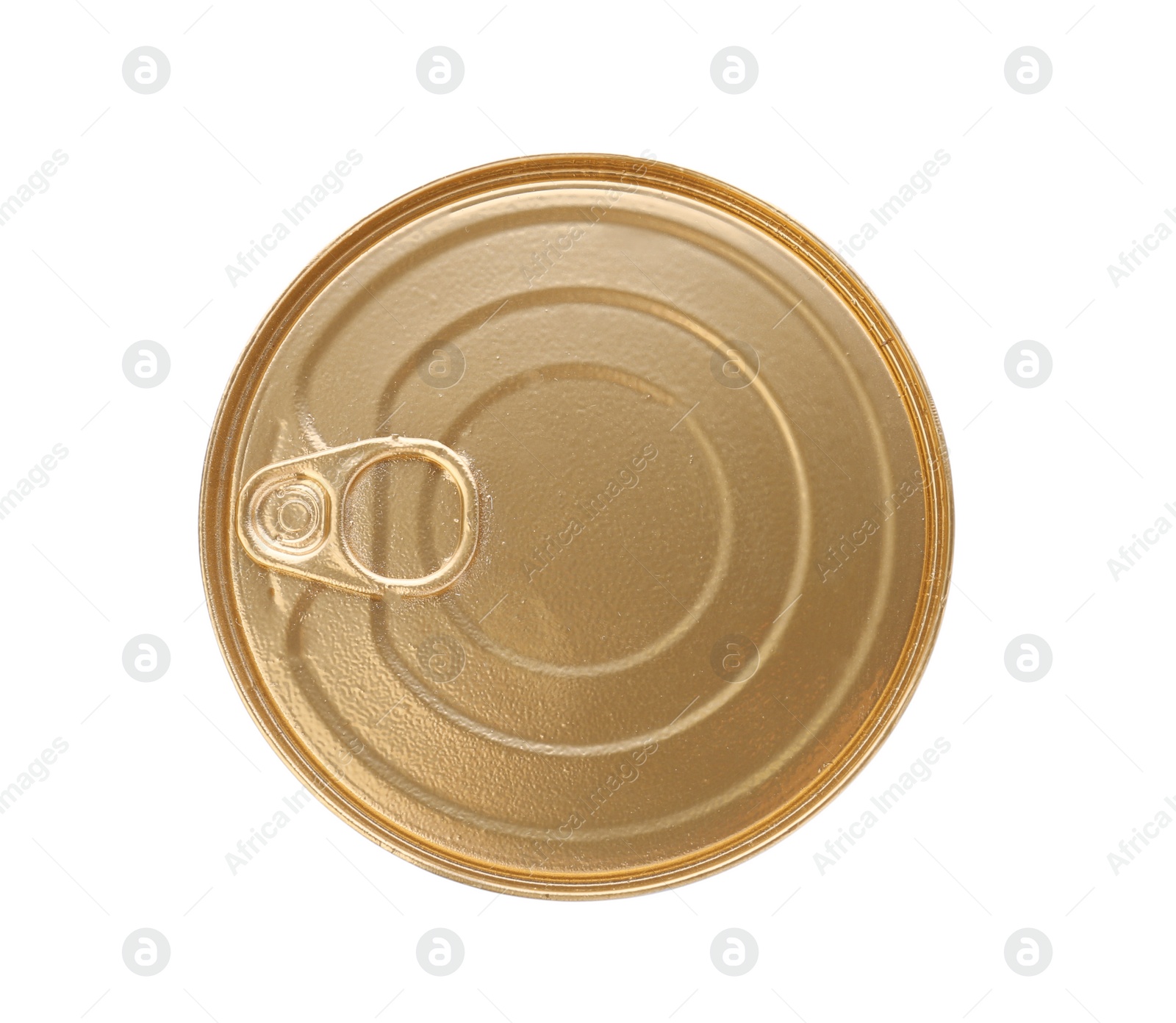 Photo of Tin can with food on white background