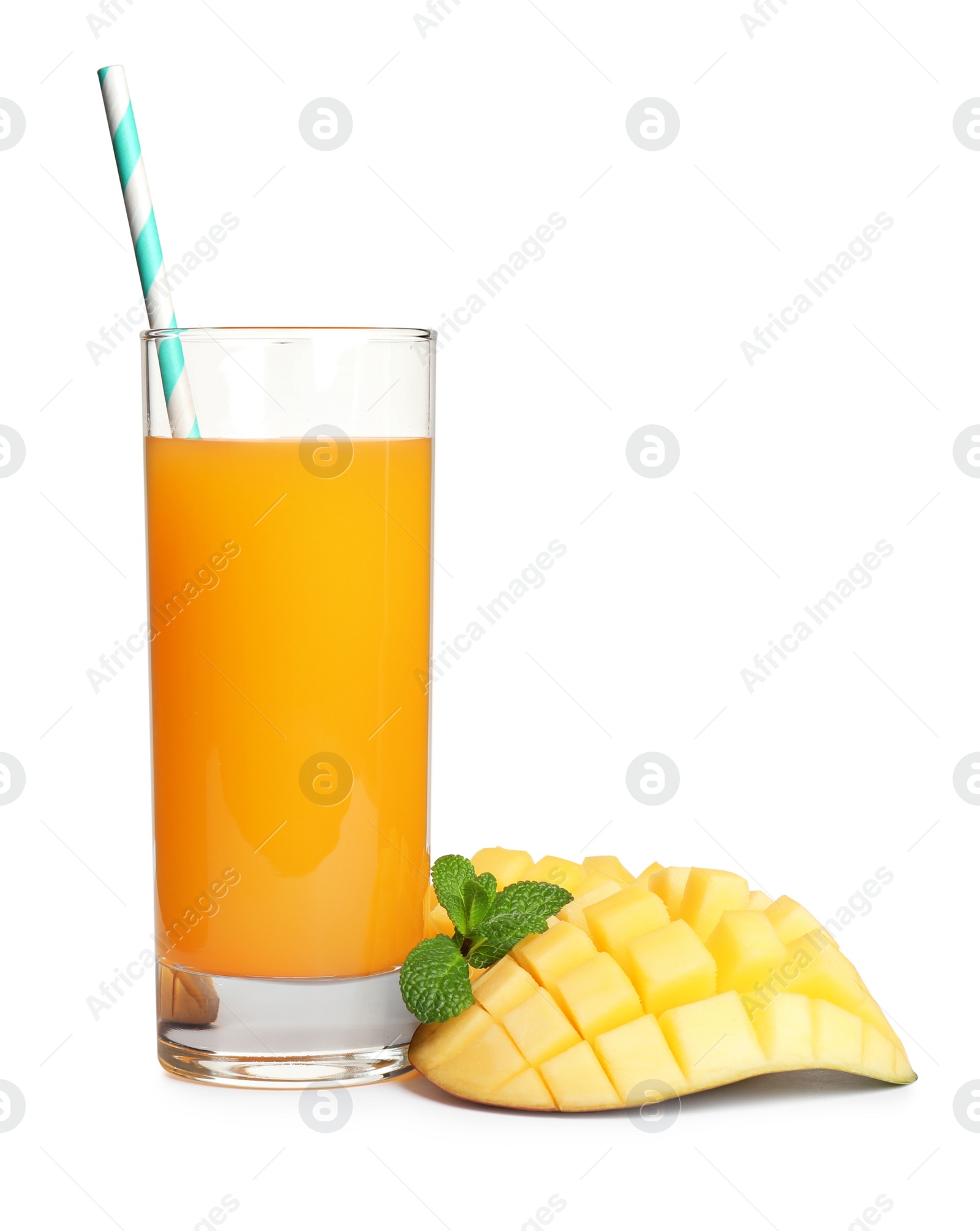 Photo of Fresh delicious mango drink isolated on white