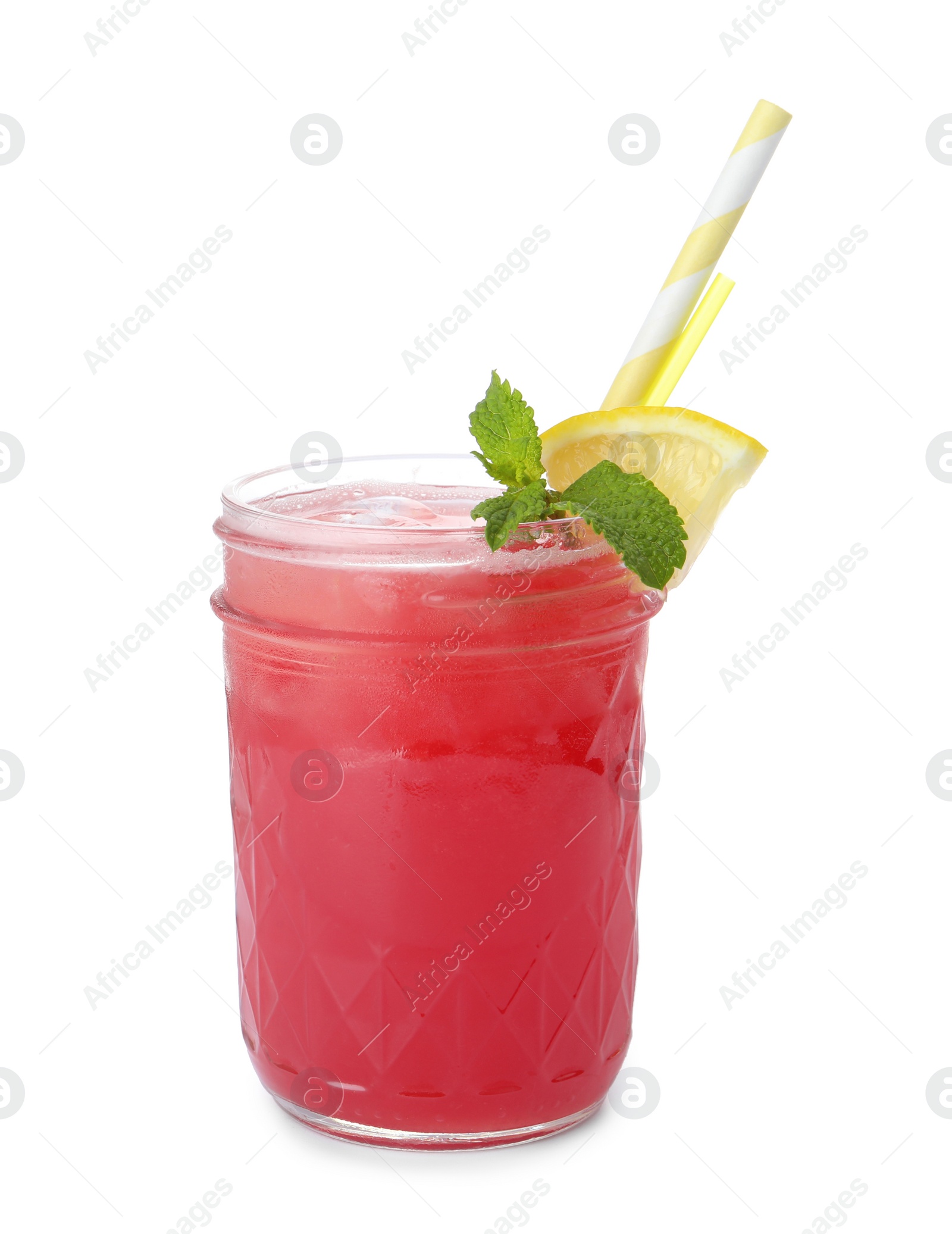 Photo of Delicious fresh watermelon drink on white background