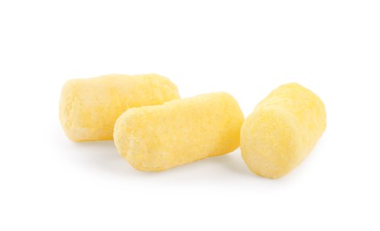 Photo of Tasty puffy corn puffs on white background