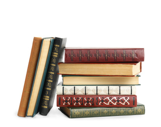 Photo of Collection of different books isolated on white