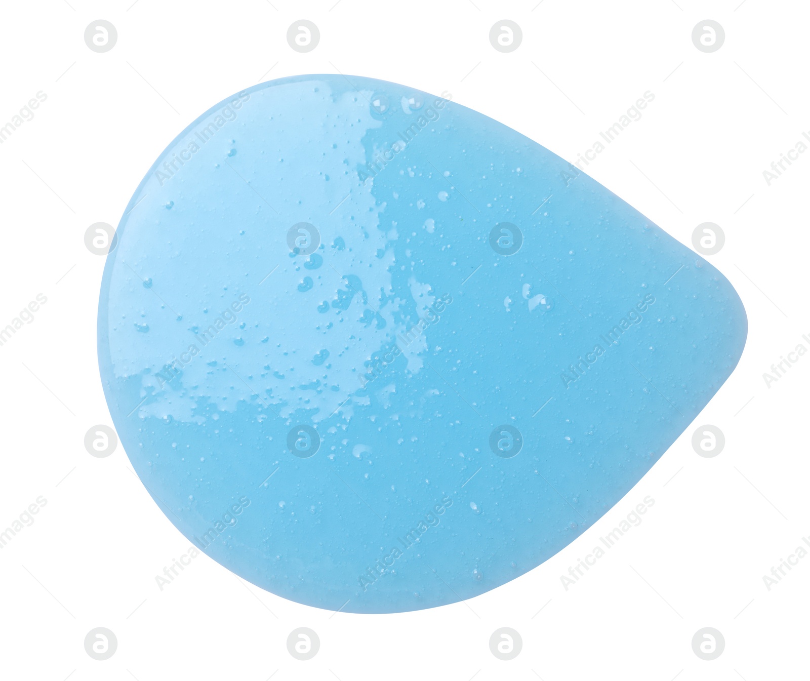 Photo of Sample of light blue cosmetic gel on white background, top view