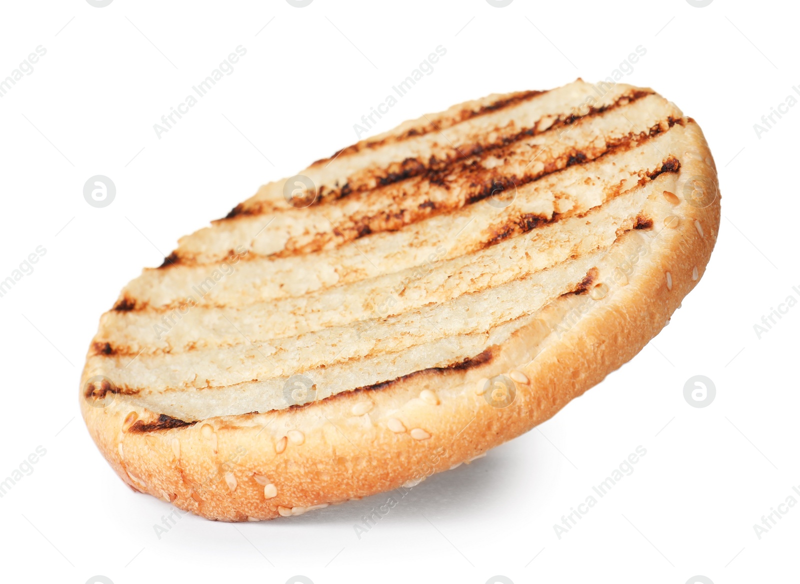 Photo of Half of grilled burger bun isolated on white