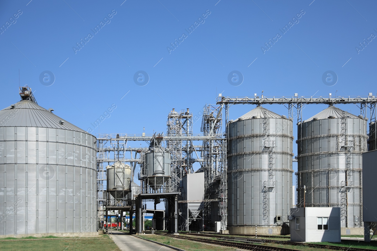 Photo of View of modern granaries for storing cereal grains outdoors