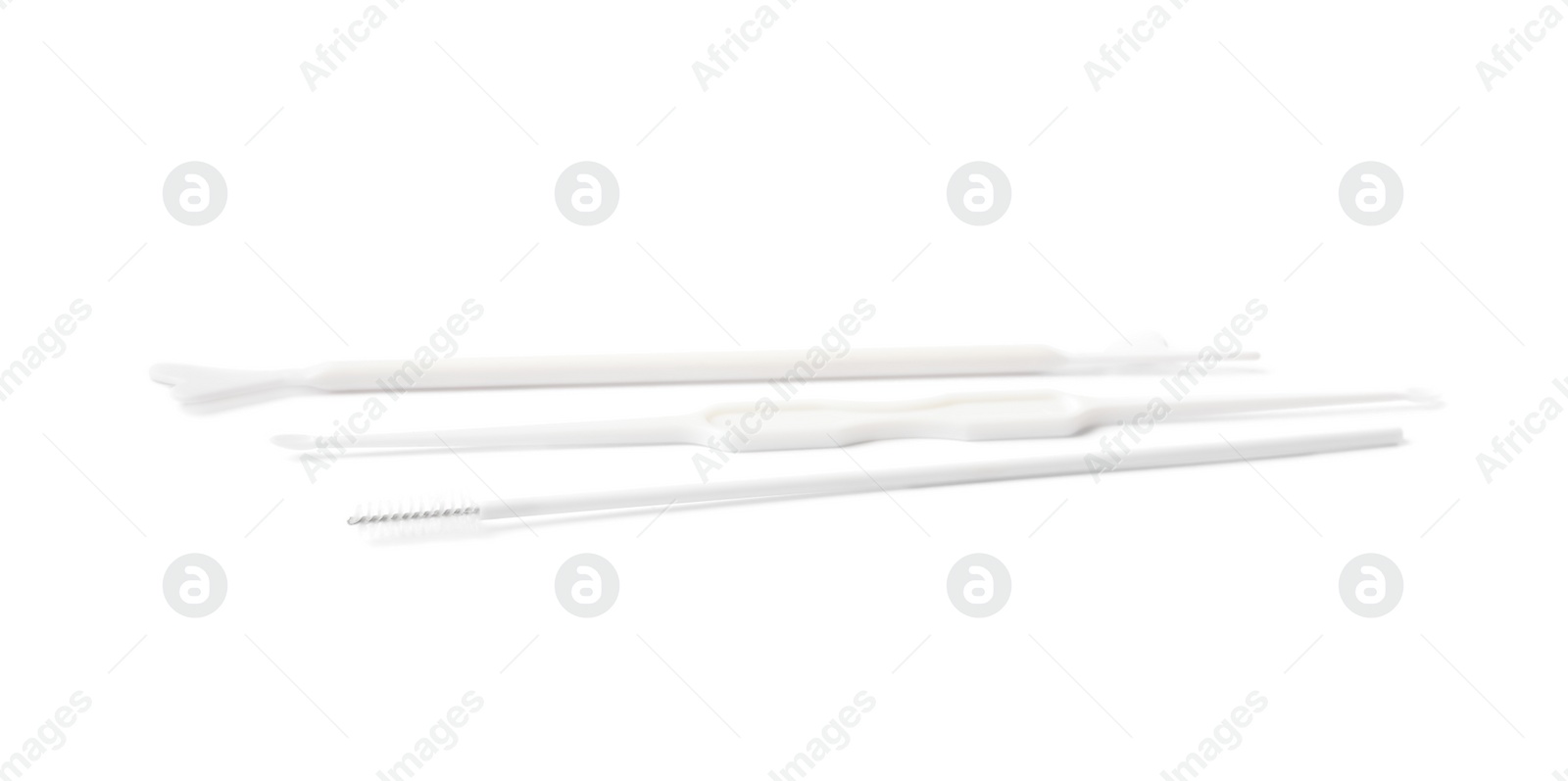 Photo of Disposable gynecological examination kit on white background