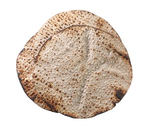 Photo of Tasty matzos on white background, top view. Passover (Pesach) celebration