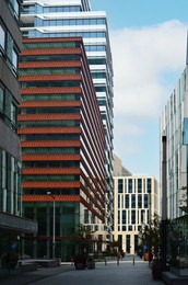 City street with beautiful modern urban architecture