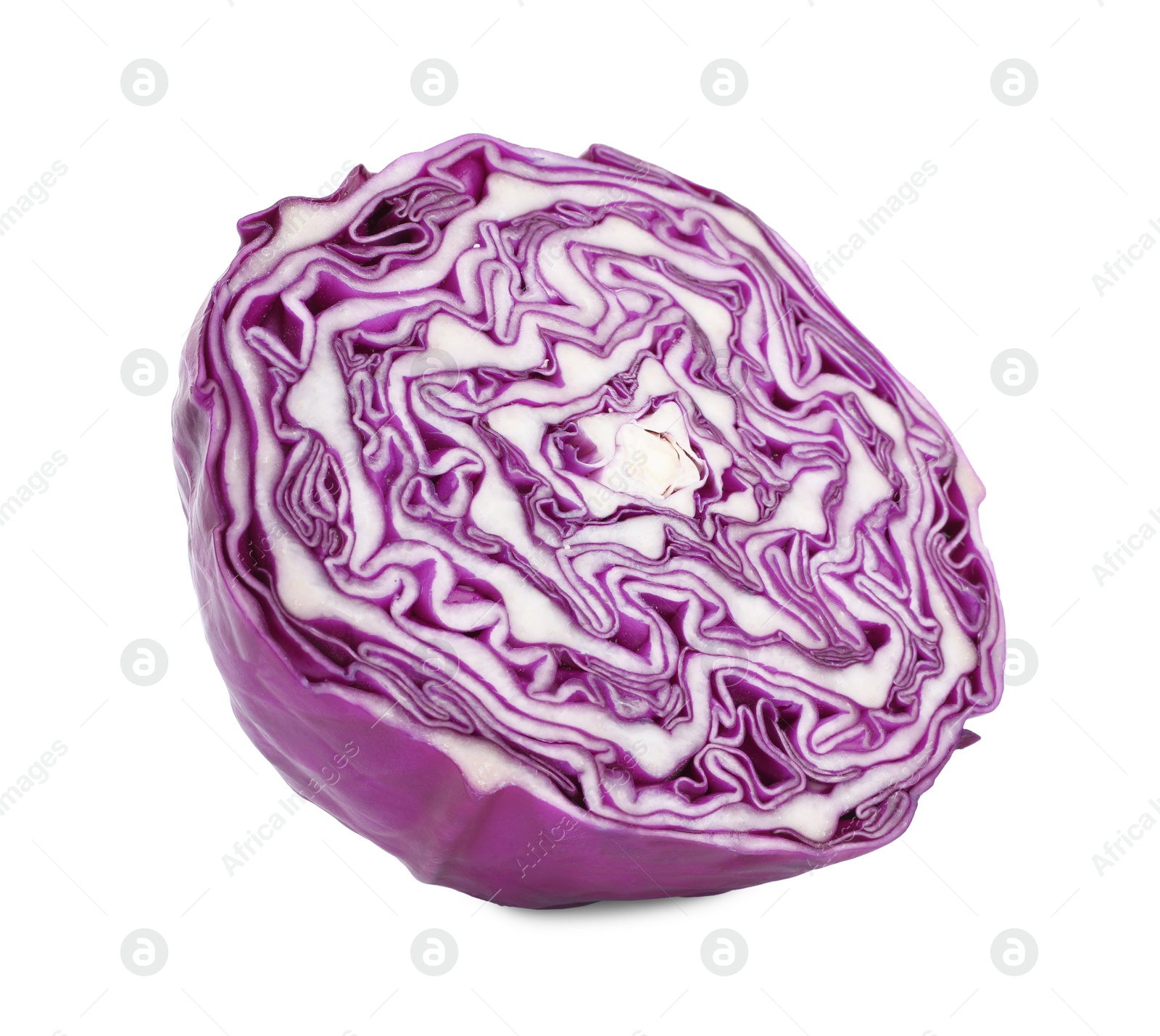 Photo of Half of fresh ripe red cabbage isolated on white