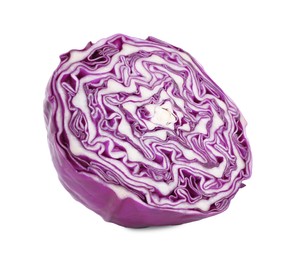 Photo of Half of fresh ripe red cabbage isolated on white