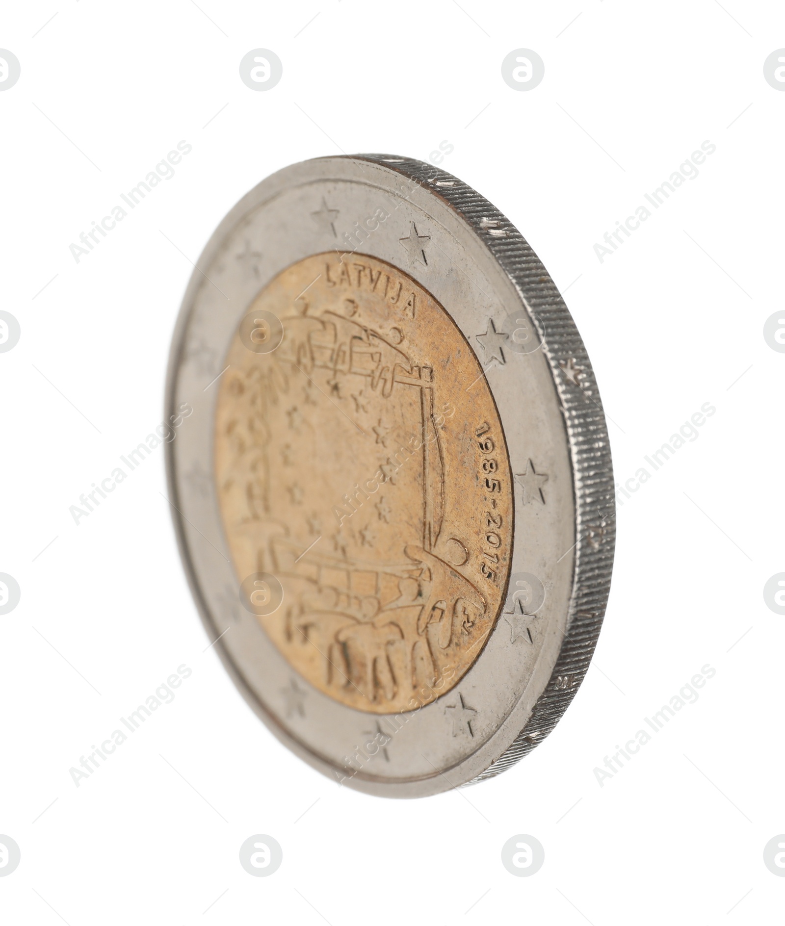 Photo of Latvian two euro coin isolated on white