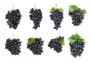 Image of Set with fresh ripe grapes on white background