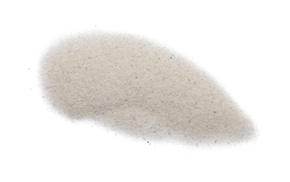 Photo of Pile of light dust scattered on white background, top view