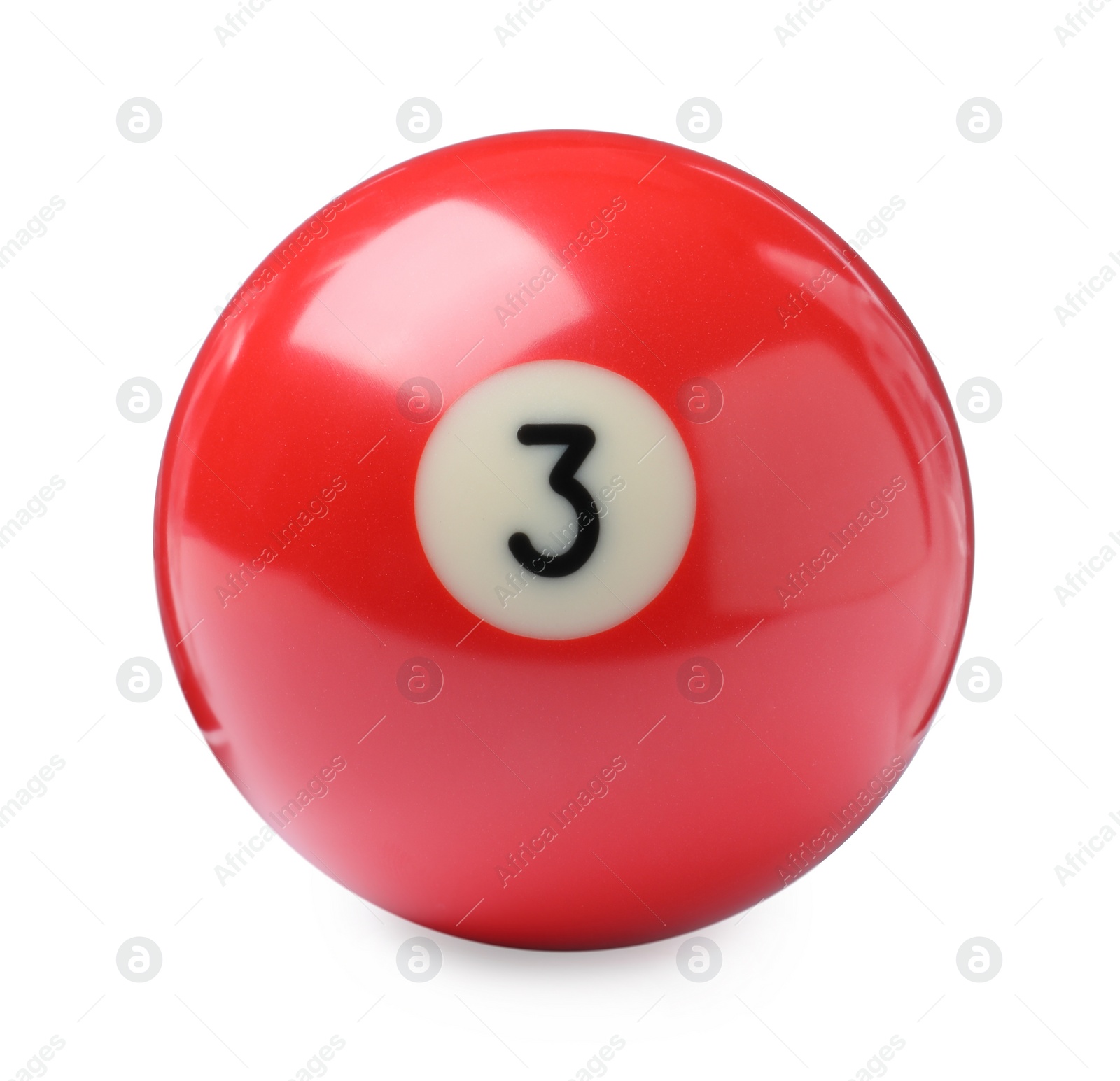 Photo of Billiard ball with number 3 isolated on white