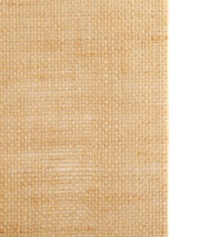 Piece of burlap fabric isolated on white, top view